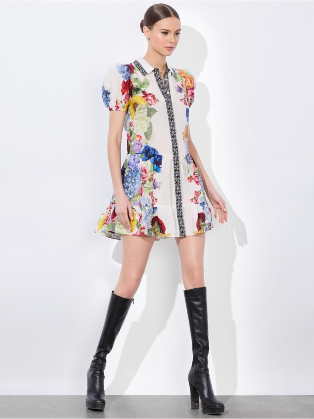 Alice + Olivia Claire Floral Mini Dress Puff Sleeve Shift Size Small NWOT - Picture 13 of 16